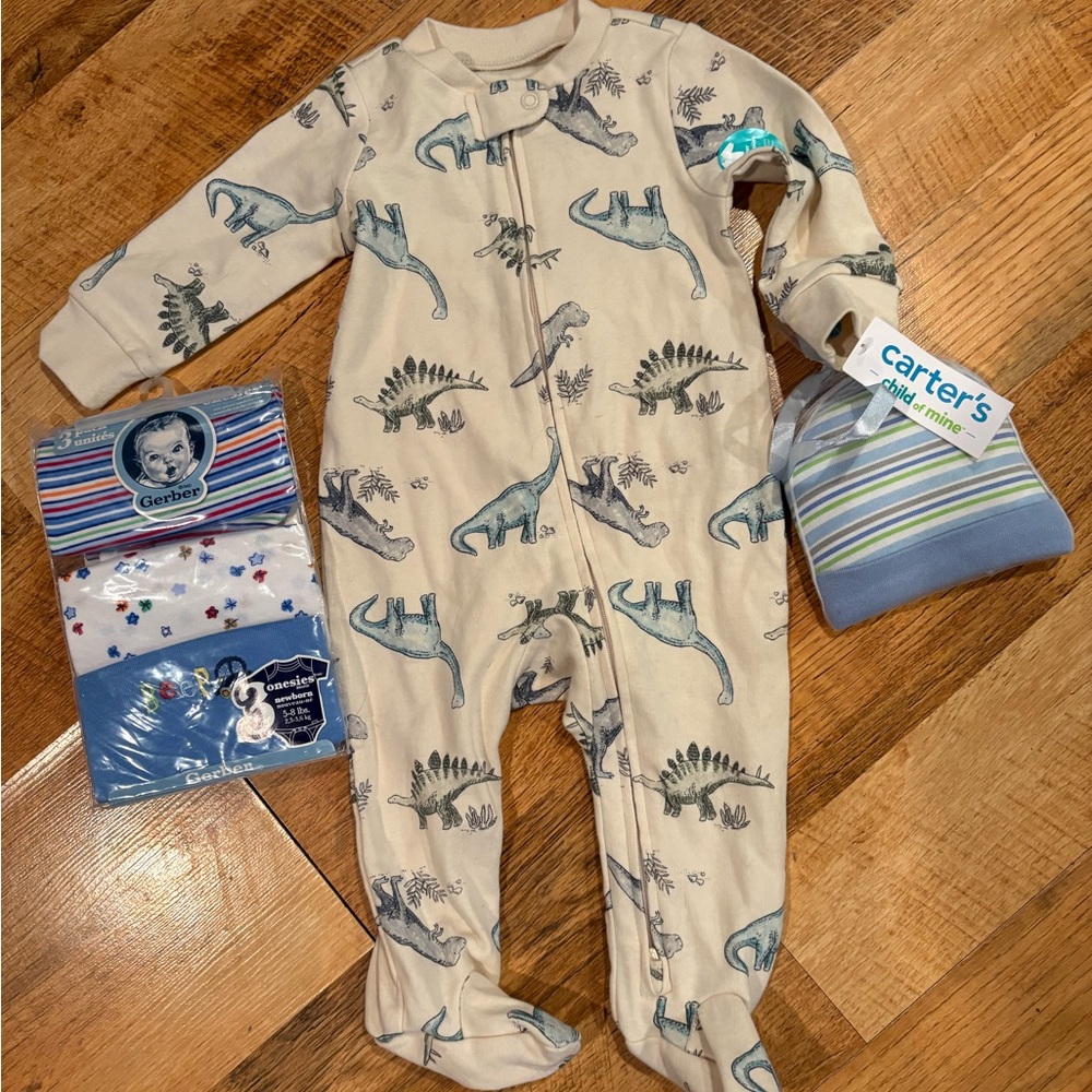 Carters, Gerber Beige Dinosaur Print Kids One Piece